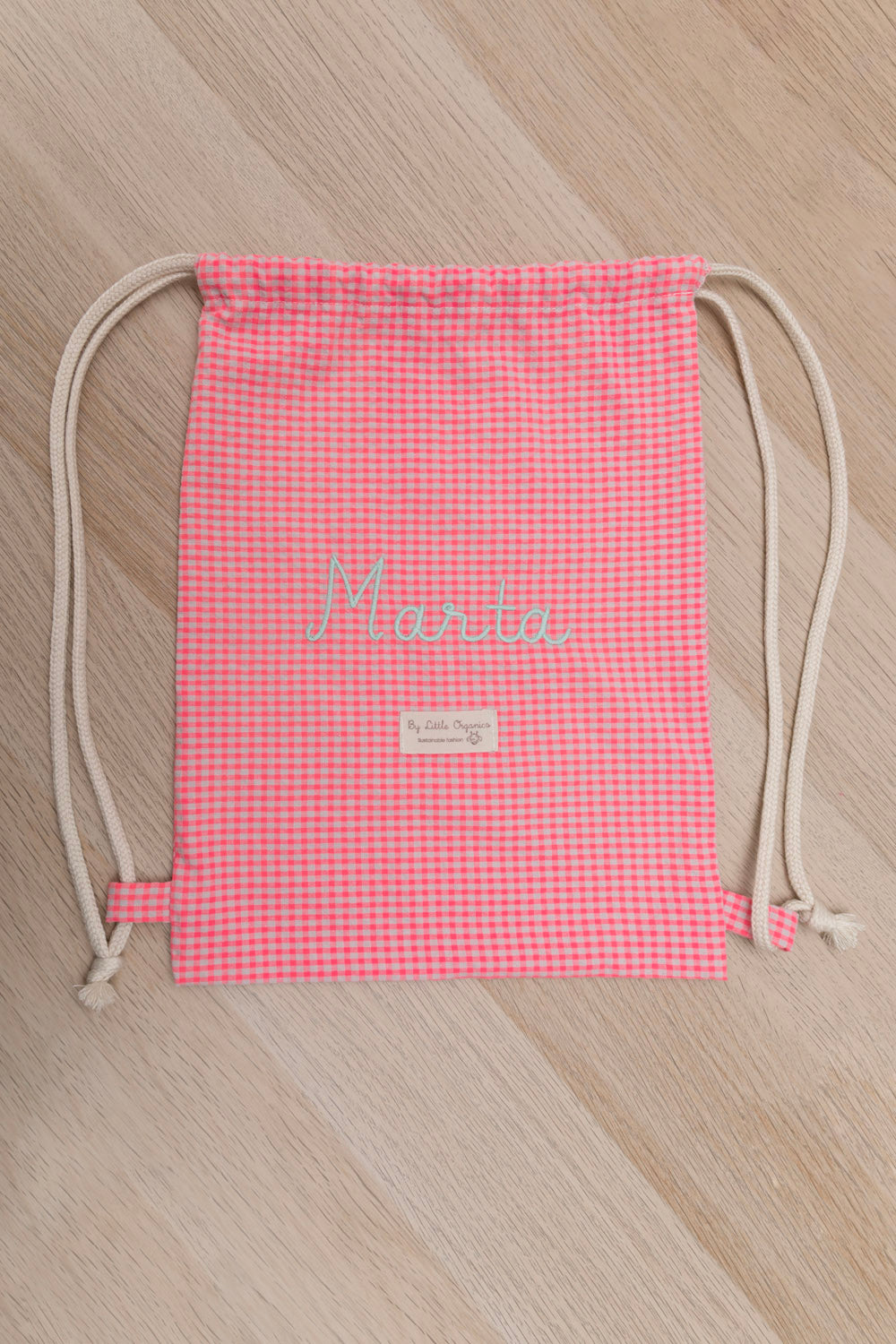 Mochila cuerdas vichy neón