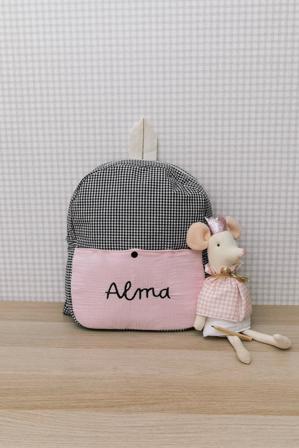 Mochila vichy rosa estructura