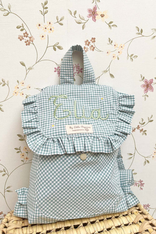 Mochila vichy verde flores