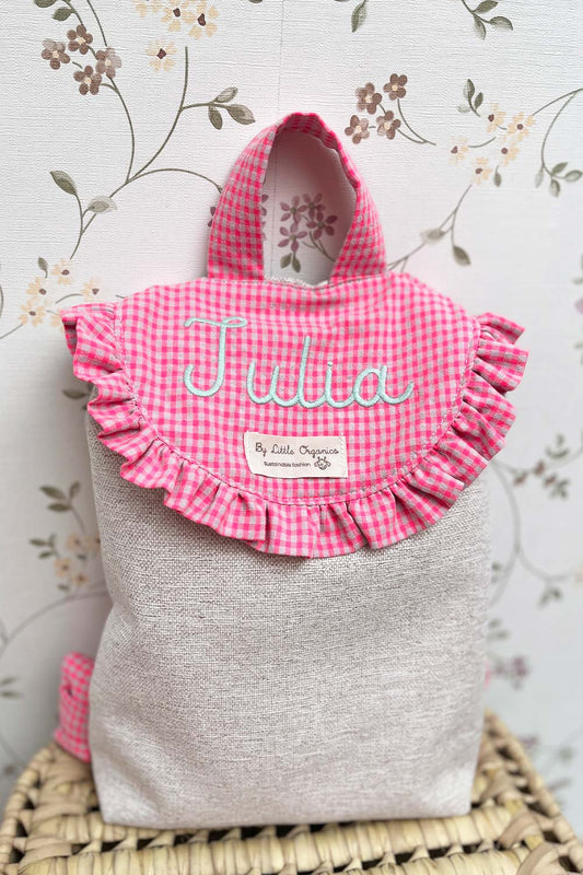 Mochila vichy rosa fluor