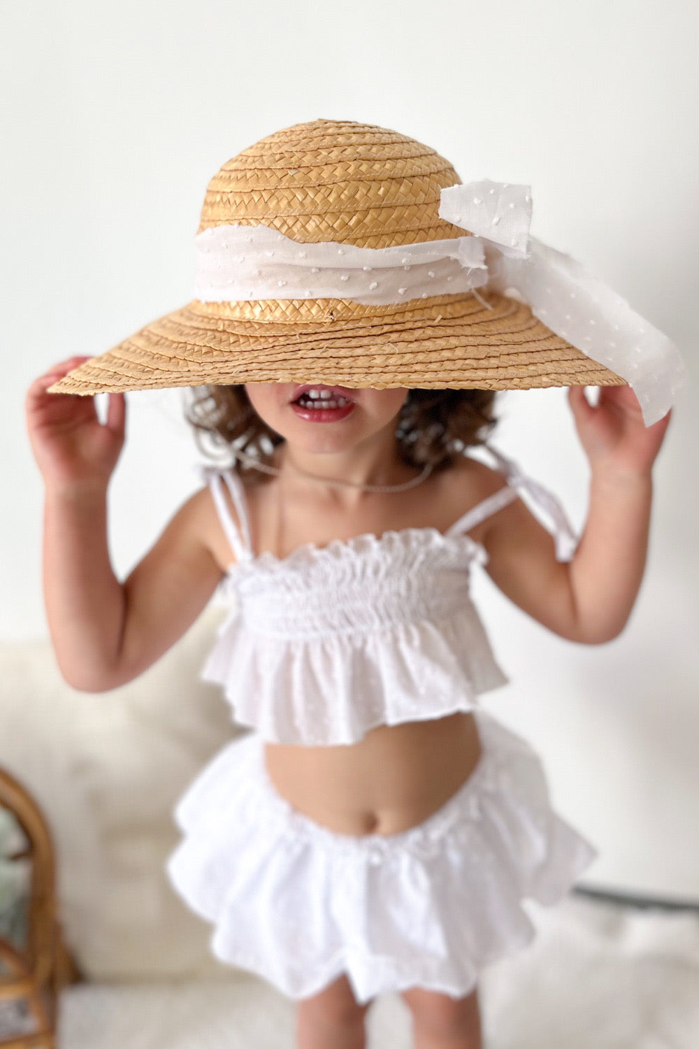 Top fruncido plumeti blanco